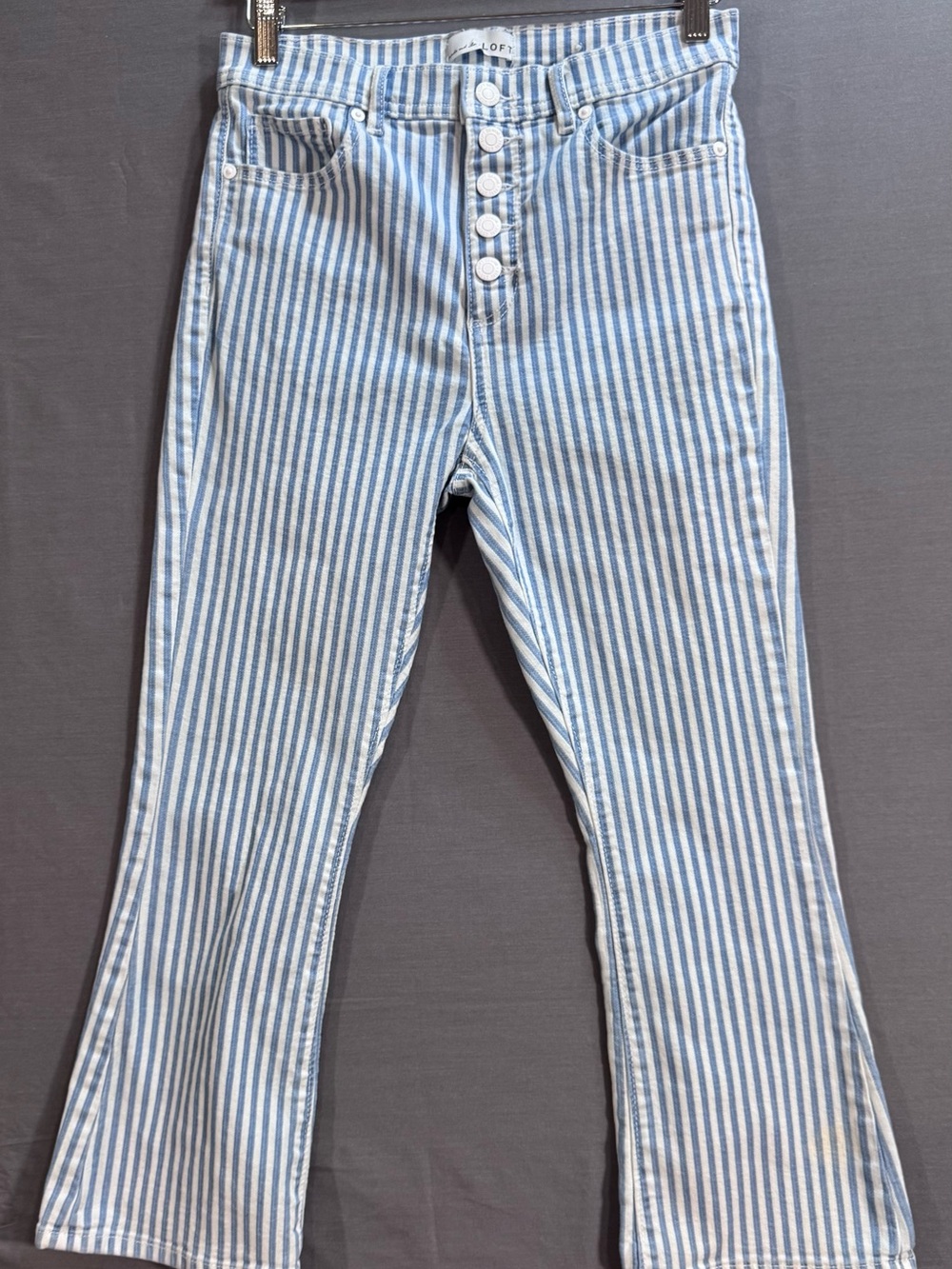 LOFT Blue and White Striped Wide Leg Jeans
